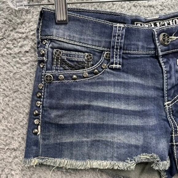 Affliction Vikki Size 26 Cutoff Shorts Rhinestones Embellished Pockets Cowgirl - Picture 2 of 10